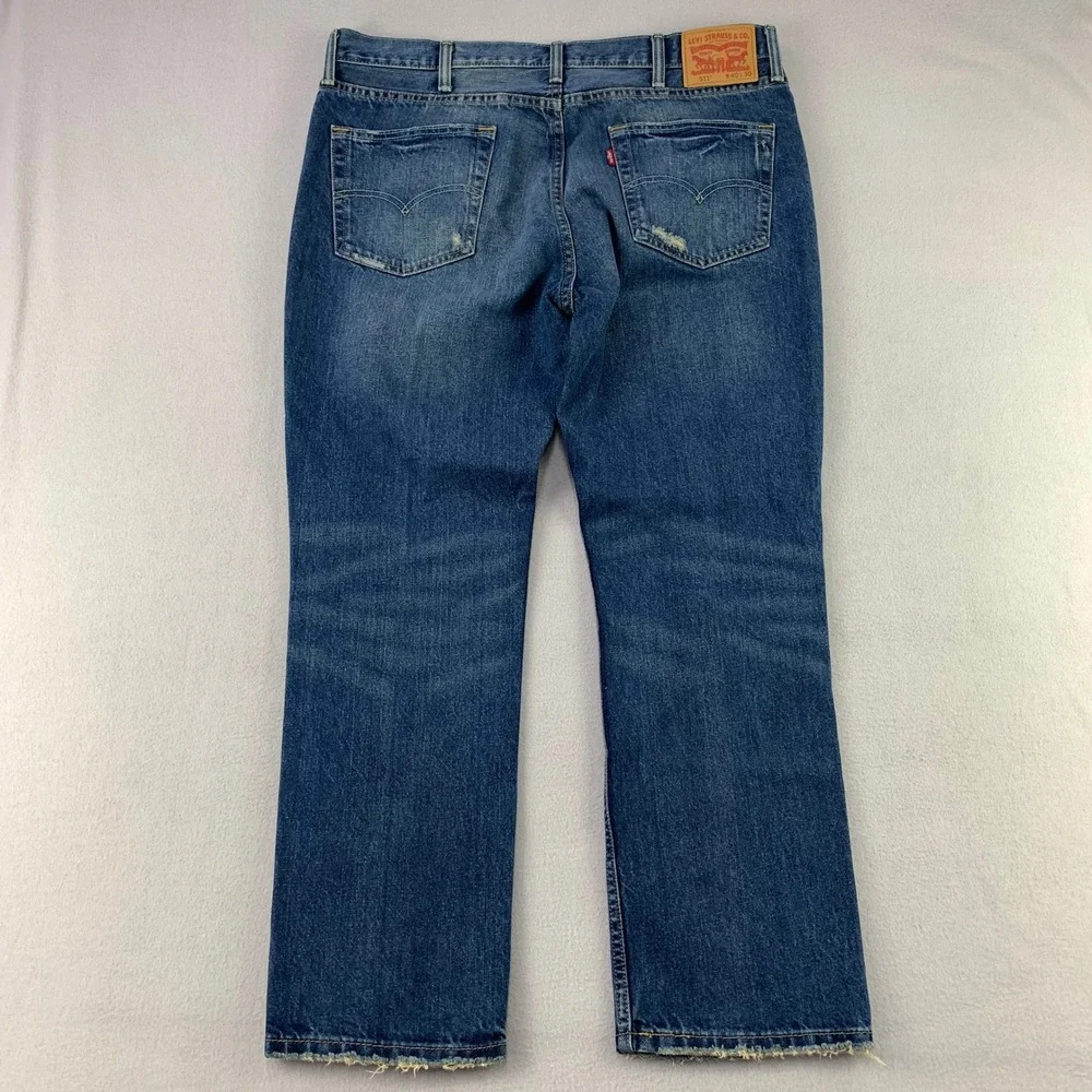 Levis 511 Slim Jeans Mens W40 L30 Blue Distressed Denim Straight Leg